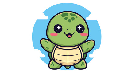 Obraz premium Adorable Green Turtle Cartoon Illustration with Big Eyes and Cheerful Expression for Children's Books and Educational Materials
