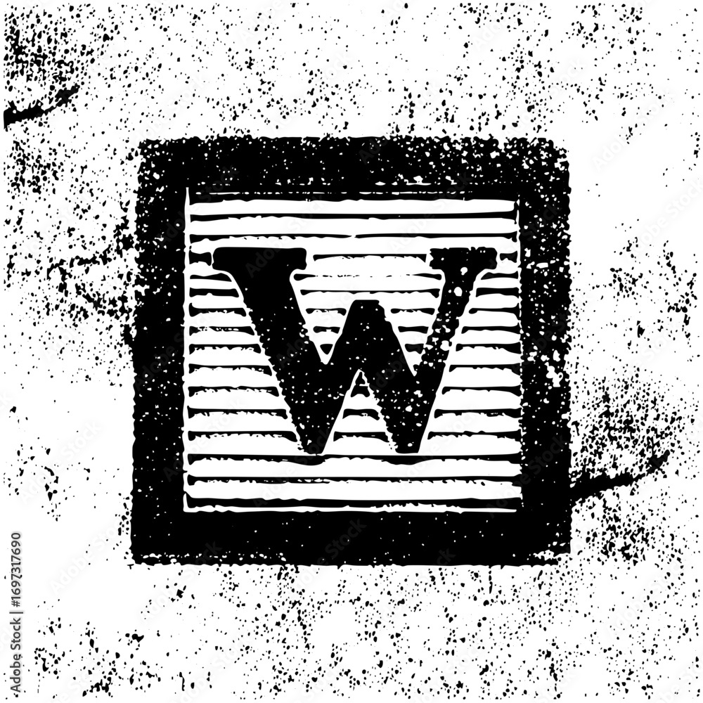 Aufkleber vector bold letter w within a rectangular frame distressed texture.