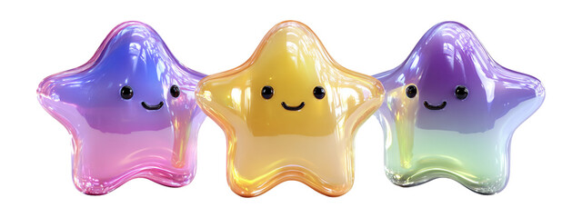 Colorful Cute Star Characters with Smiling Faces in Bright Shades