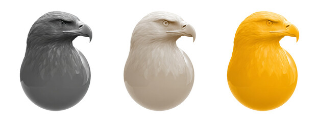 Three Artistic Eagle Head Designs in Grey, Beige, and Yellow Tones