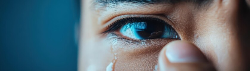 Close-up of a child's eye with tear, focus on emotional expression, detailed skin texture, natural lighting, high resolution, emphasizing innocence and sadness