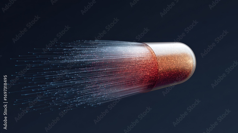 Aufkleber dynamic motion of a vibrant capsule on a dark background with fast particles in an abstract style