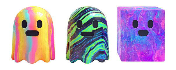 Vibrant Ghost Figures with Playful Expressions in Bright Colors