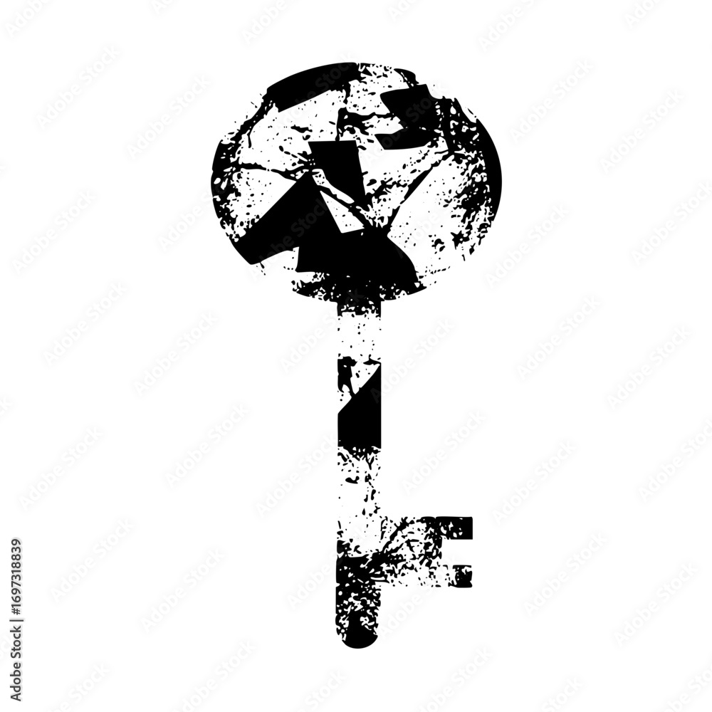 Poster vector distressed key with a globe head .