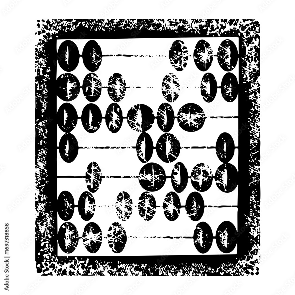 Poster vector distressed abacus with rounded beads and rectangular frame.