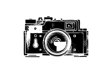 Vector Vintage camera with detailed lens and textured body.