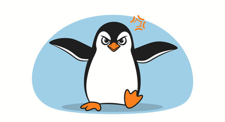 Obraz premium Angry Penguin Cartoon Character with Attitude, Expressing Frustration and Irritation. Suitable for illustrating emotions, children's content, and humorous designs