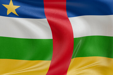 Flag of Central African Republic in motion, realistic textile folds and ripples, symbolizing...