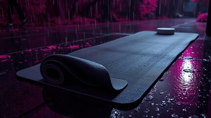 Yoga Mat Rain Night Scene.
