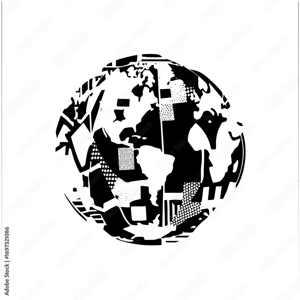 Poster vector abstract globe with fragmented continents.