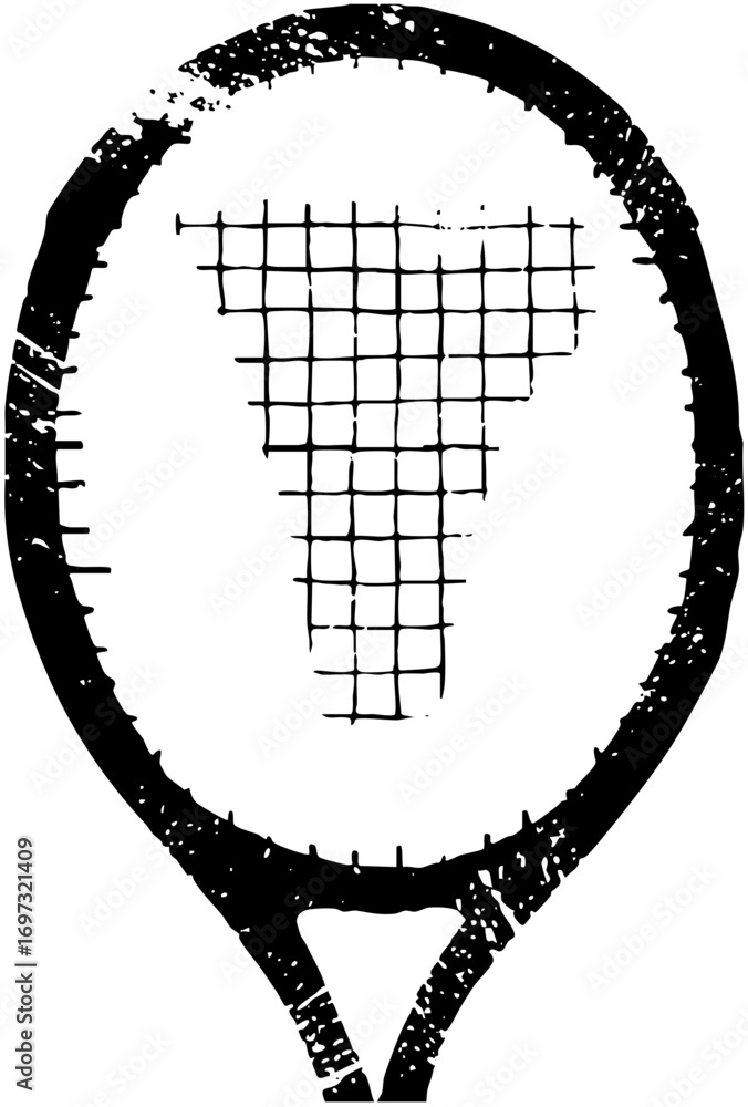 Poster vector detailed tennis racket with string grid.