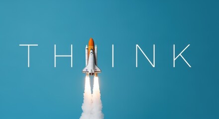Launching space shuttle forming 'I' in 'THINK'