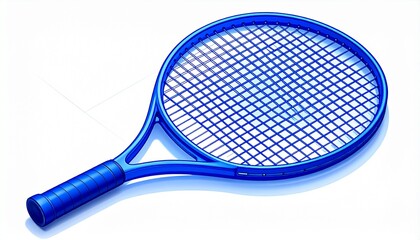 A blue tennis racket, isolated and ready for the game. It embodies simplicity and precision, suggesting a focus on sport and recreation