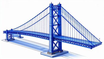 Obraz premium A stunning blue suspension bridge illustration, with its strong cables and towering structure creating a sense of wonder
