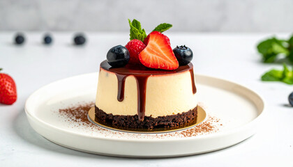 Decadent No-Bake Cheesecake Square Drizzled with Chocolate Ganache