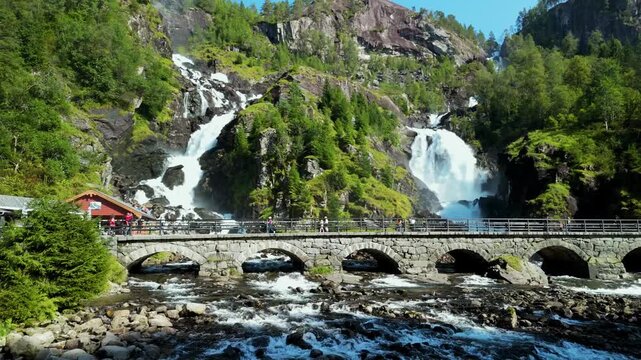 Heroshot of L&aring;tefoss Waterfall in Norway