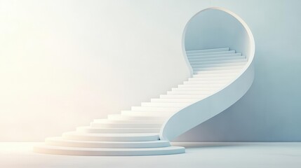 Elegant white spiral staircase with smooth curves and modern minimalistic design, leading upward in a contemporary interior setting with soft lighting and sleek aesthetic