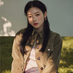 가을에 어울리는 패션을 한 한국패션모델 여성