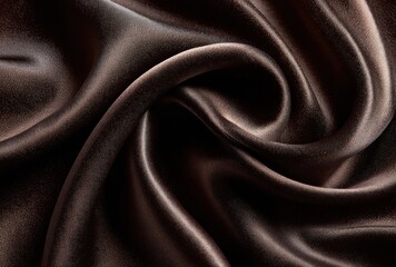 Draped, shiny fabric in shades of brown, with elegant folds and curves, creating a luxurious and smooth texture