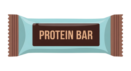 Protein bar in light blue wrapper with brown label healthy snack for fitness and nutrition for easy use on transparent background