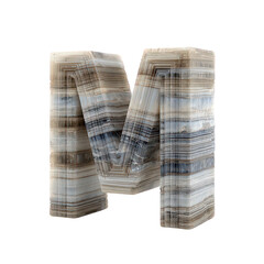 Three Dimensional Marble Letter M on Transparent Background