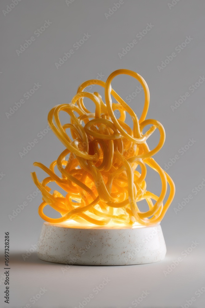 Poster abstract art sculpture with curved yellow strands displaying unique design on bright background