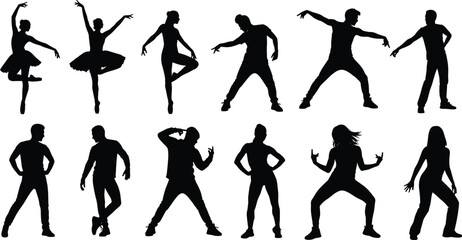 Silhouette dancers performing ballet, modern dance, hip hop, contemporary moves, artistic expression, performance, choreography, fitness, lifestyle, entertainment, creativity