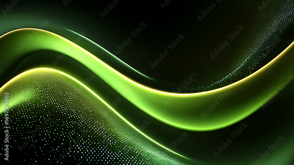 Aufkleber glowing green abstract shape noise texture on dark grainy background, futuristic dynamic poster bann