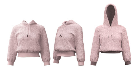 Realistic dense fleece hoodie in soft pink for casual wear © puruan
