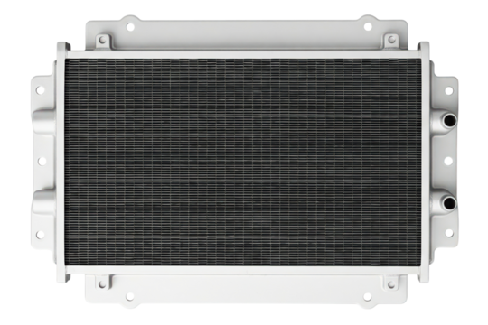 Industrial metal heat exchanger for machine engine cooling isolated on a transparent background
