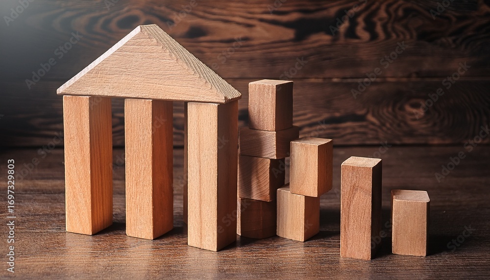 Poster knowledge transfer. business knowledge management. building wood blocks on table.