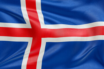 Textured waving flag of Iceland, elegantly folding and flowing, representing national pride and...