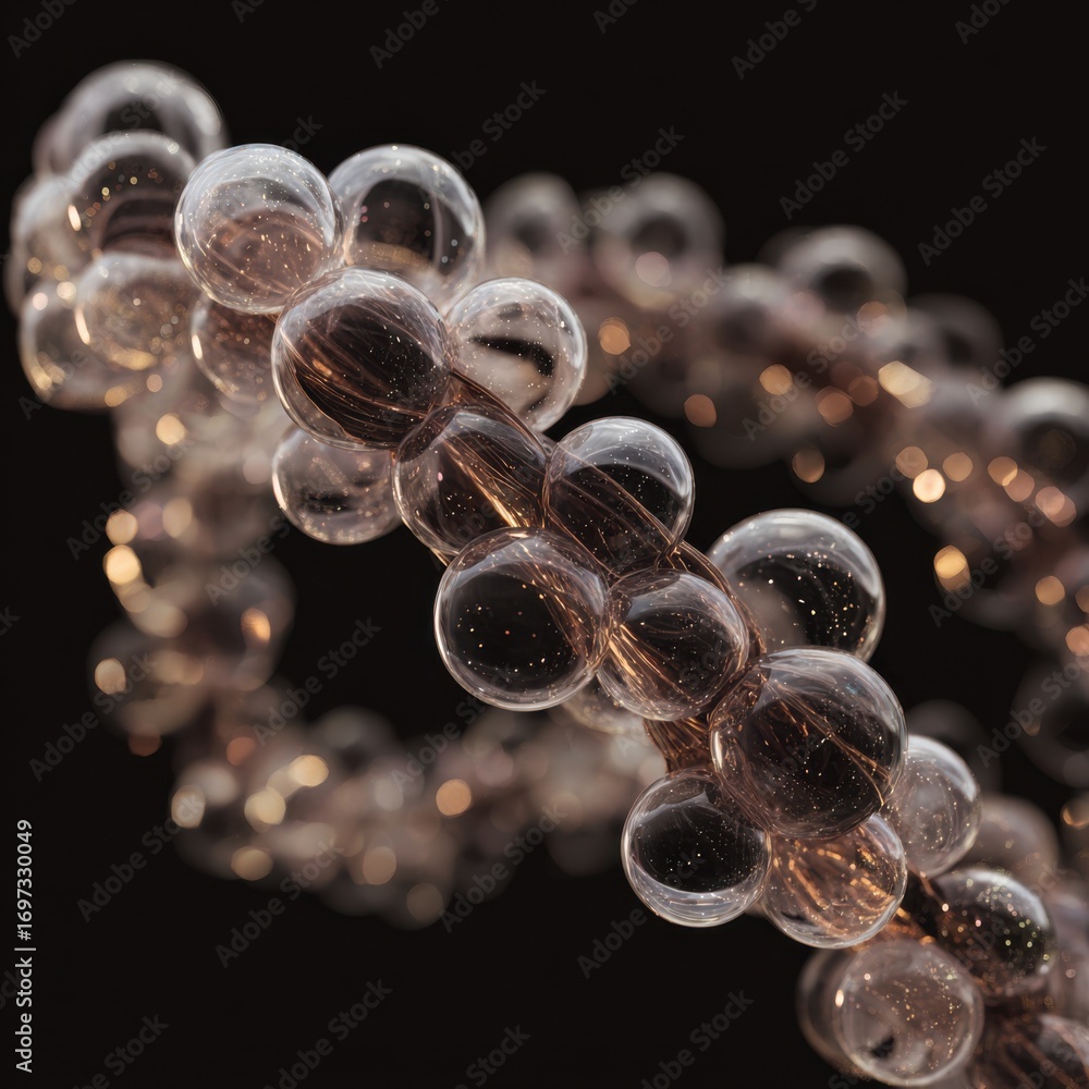 Poster abstract close-up of spherical bubbles interconnected in a delicate chain design against a dark back