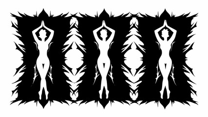 Elegant silhouette of serene figures in mindful yoga poses, symbolizing balance and inner peace.