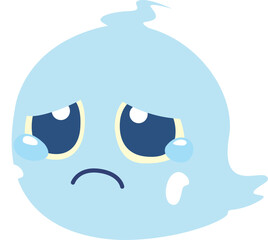 A cute, sad blue ghost with big tearful eyes.