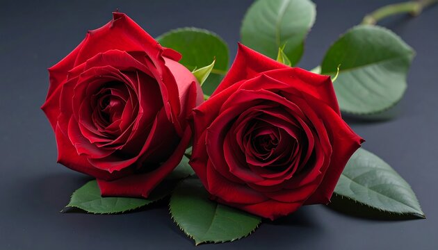Two crimson roses on dark background