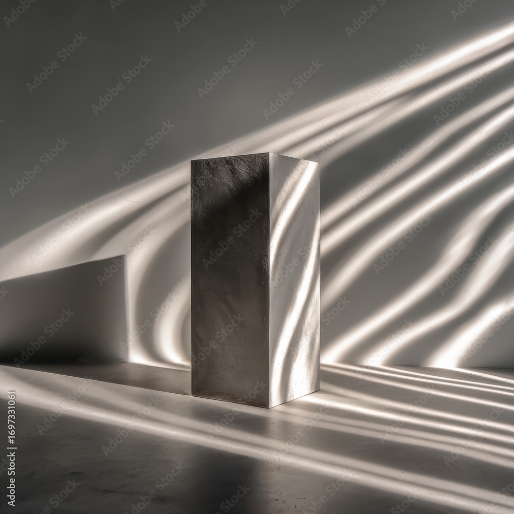 Poster abstract minimalist scene with geometric shape and soft light patterns on wall and floor in modern i