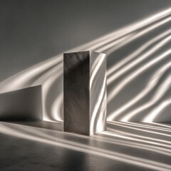 Abstract Minimalist Scene with Geometric Shape and Soft Light Patterns on Wall and Floor in Modern Interior Design Space