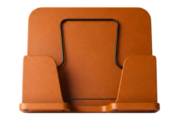 Modern brown leather book stand and desktop office organizer isolated on a transparent background