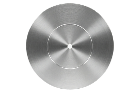 Round brushed metal texture with a radial pattern design isolated on a transparent background