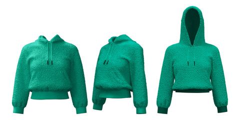 Dense fleece hoodie in vibrant teal color for casual wear © puruan