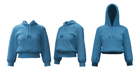 Realistic 3D dense fleece hoodie design in vibrant blue tone © puruan
