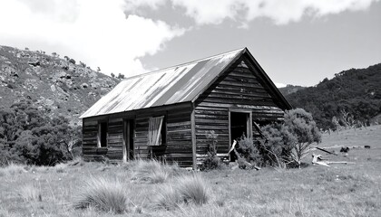 Obraz premium Black and white photo of a weathered old house