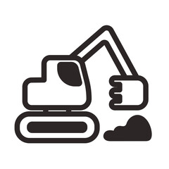 Excavator Line Icon of Road Construction Icon Set