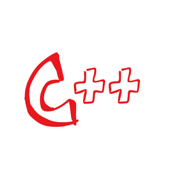Red C++ logo on a white background, programming language symbol.