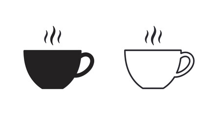 Coffee cup icon vector set black and outline style