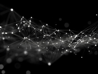 Digital hi-tech network connecting with line abstrac background, black and whie theme.