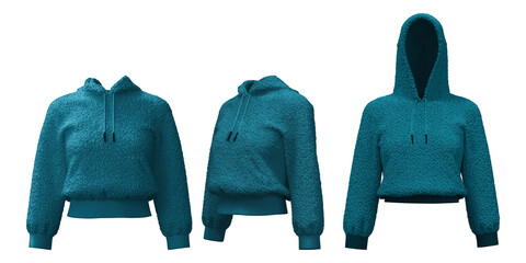 Realistic dense fleece hoodie in teal for casual wear © puruan