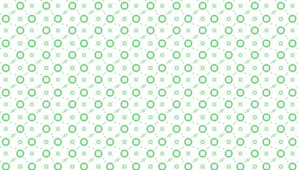 Repeating geometric pattern of green squares and star shapes on white background seamless