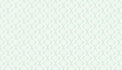 Repeating green geometric floral pattern with diamond shapes and lines seamless background